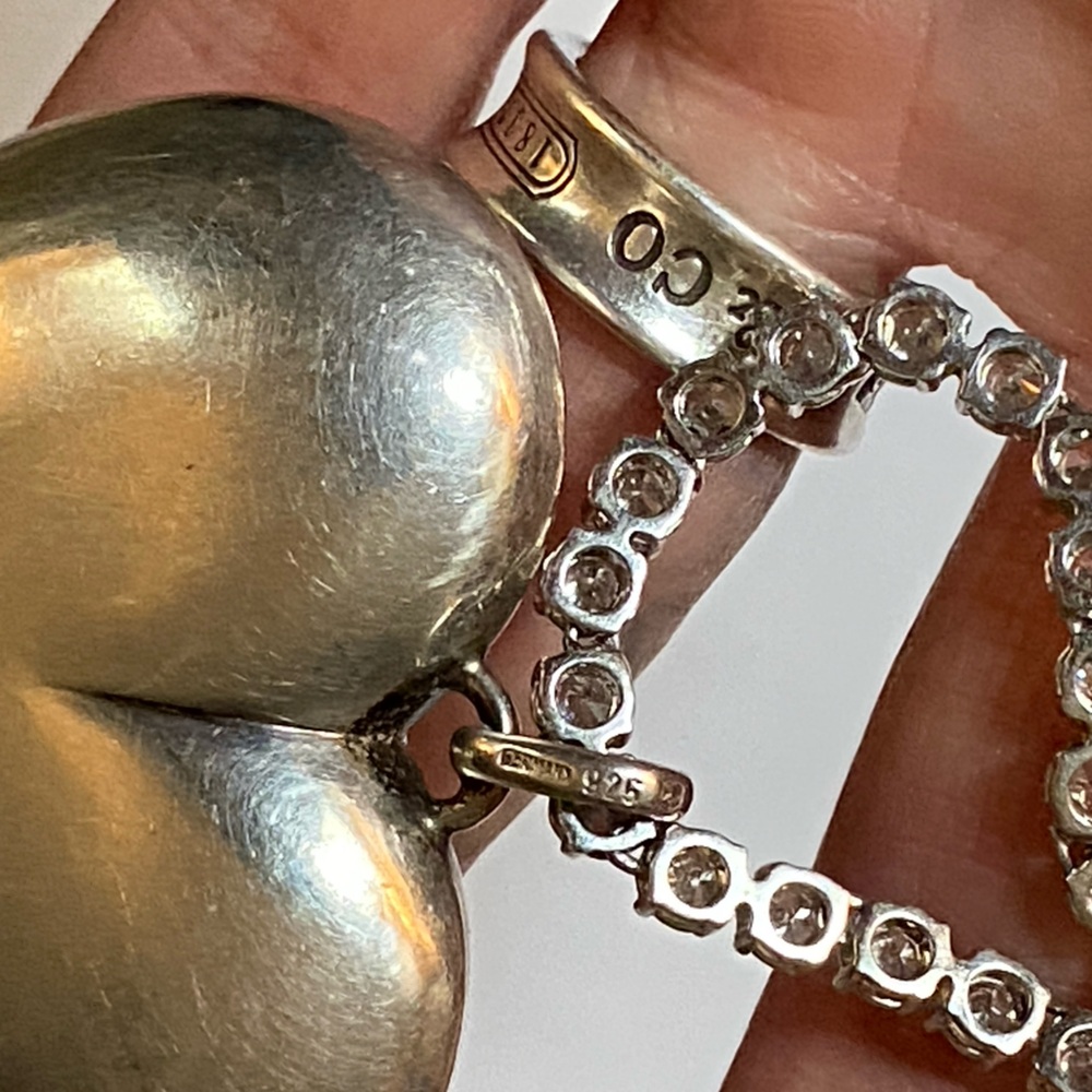 Sterling CZ Tennis Necklace w/ Huge Sterling Heart Pendant - Picture 15 of 17